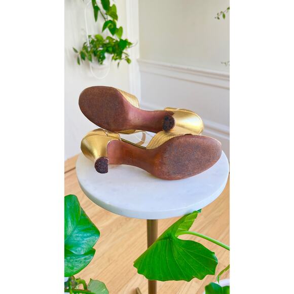 Vintage 1930s Shoes 30s Gold Leather Art Deco High Heels size US 5 - Picture 8 of 10